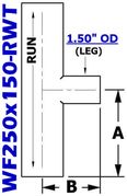 2.50" OD x 1.50" OD Reducing Tee (WF250x150 - RWT) - Chemtech Scientific Incorporated