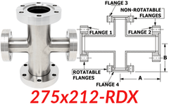 2.75"" OD CF to 2.12"" OD Conflat Reducing Cross 275x212-RDX