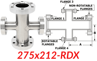 2.75"" OD CF to 2.12"" OD Conflat Reducing Cross 275x212 - RDX - Chemtech Scientific Incorporated