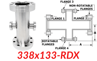 3.38"" OD CF to 1.33"" OD Conflat Reducing Cross 338x133-RDX