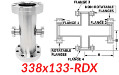 3.38"" OD CF to 1.33"" OD Conflat Reducing Cross 338x133-RDX
