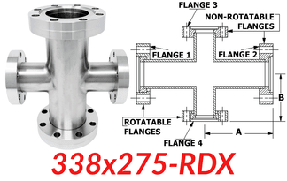 3.38"" OD CF to 2.75"" OD Conflat Reducing Cross 338x275 - RDX - Chemtech Scientific Incorporated