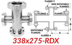 3.38"" OD CF to 2.75"" OD Conflat Reducing Cross 338x275 - RDX - Chemtech Scientific Incorporated
