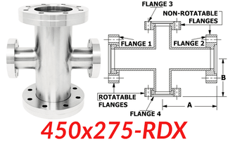 4.50"" OD CF to 2.75"" OD Conflat Reducing Cross 450x275 - RDX - Chemtech Scientific Incorporated