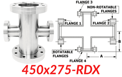 4.50"" OD CF to 2.75"" OD Conflat Reducing Cross 450x275 - RDX - Chemtech Scientific Incorporated