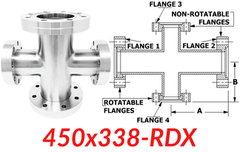 4.50"" OD CF to 3.38"" OD Conflat Reducing Cross 450x338 - RDX - Chemtech Scientific Incorporated