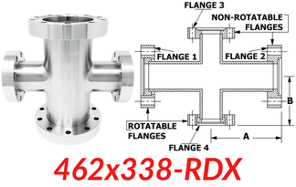 4.62"" OD CF to 3.38"" OD Conflat Reducing Cross 462x338 - RDX - Chemtech Scientific Incorporated