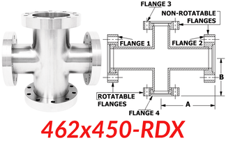 4.62"" OD CF to 4.50"" OD Conflat Reducing Cross 462x450 - RDX - Chemtech Scientific Incorporated