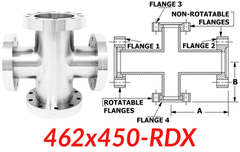 4.62"" OD CF to 4.50"" OD Conflat Reducing Cross 462x450 - RDX - Chemtech Scientific Incorporated