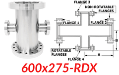 6.00"" OD CF to 2.75"" OD Conflat Reducing Cross 600x275 - RDX - Chemtech Scientific Incorporated