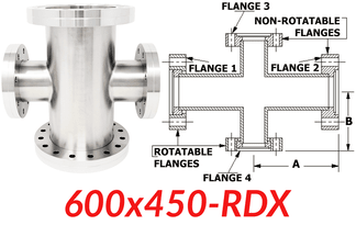 6.00"" OD CF to 4.50"" OD Conflat Reducing Cross 600x450 - RDX - Chemtech Scientific Incorporated