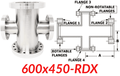 6.00"" OD CF to 4.50"" OD Conflat Reducing Cross 600x450 - RDX - Chemtech Scientific Incorporated