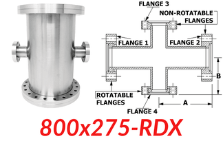 8.00"" OD CF to 2.75"" OD Conflat Reducing Cross 800x275 - RDX - Chemtech Scientific Incorporated