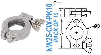 Aluminum Wing Clamp Fits: NW25 (NW25 - CW - PK10) - Chemtech Scientific Incorporated