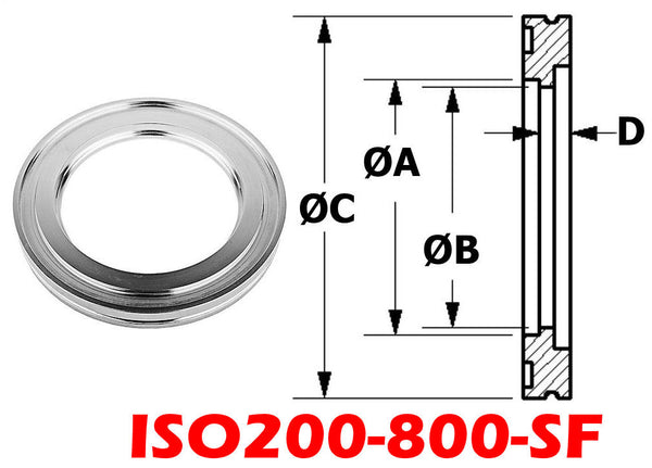 ISO200 to 8.00" Tube Short Weld Flange 304 Stainless (ISO200-800-SF)