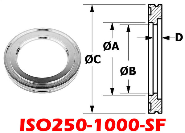 ISO250 to 10" Tube Short Weld Flange 304 Stainless (ISO250-1000-SF)
