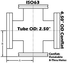 ISO63 & 4.50" OD Conflat Non-Reducing Cross ISO63x450-NRX