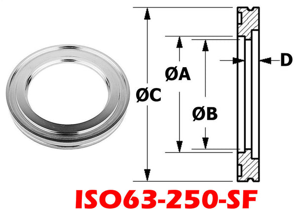 ISO63 to 2.50" Tube Short Weld Flange 304 Stainless (ISO63-250-SF)