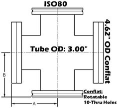 ISO80 & 4.62" OD Conflat Non-Reducing Cross ISO80x462-NRX