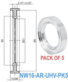 NW16 HV to UHV Metal Seal Centering Ring NW16-AR-UHV-PK5