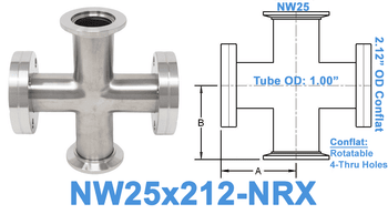 NW25 & 2.12" OD Conflat Non - Reducing Cross NW25x212 - NRX - Chemtech Scientific Incorporated