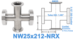 NW25 & 2.12" OD Conflat Non - Reducing Cross NW25x212 - NRX - Chemtech Scientific Incorporated