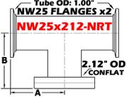 NW25 To 2.12" OD Conflat Non-Reducing Tee NW25x212-NRT