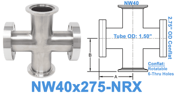 NW40 & 2.75" OD Conflat Non-Reducing Cross NW40x275-NRX