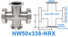 NW50 & 3.38" OD Conflat Non - Reducing Cross NW50x338 - NRX - Chemtech Scientific Incorporated