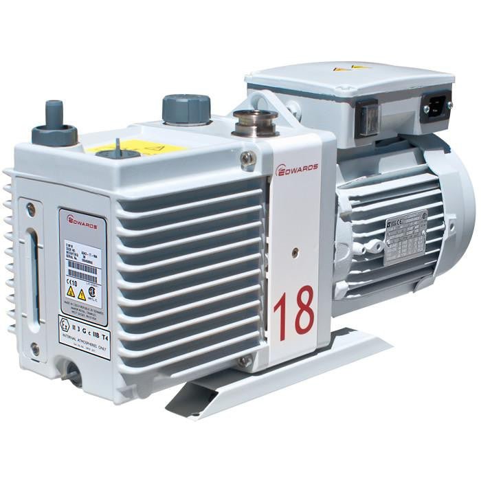 Edwards E2M18 Two Stage Rotary Vane Vacuum Pump (A36317984) – 12.1 CFM at 60Hz, 115/200-230V 1-phase with IEC60320 connector.