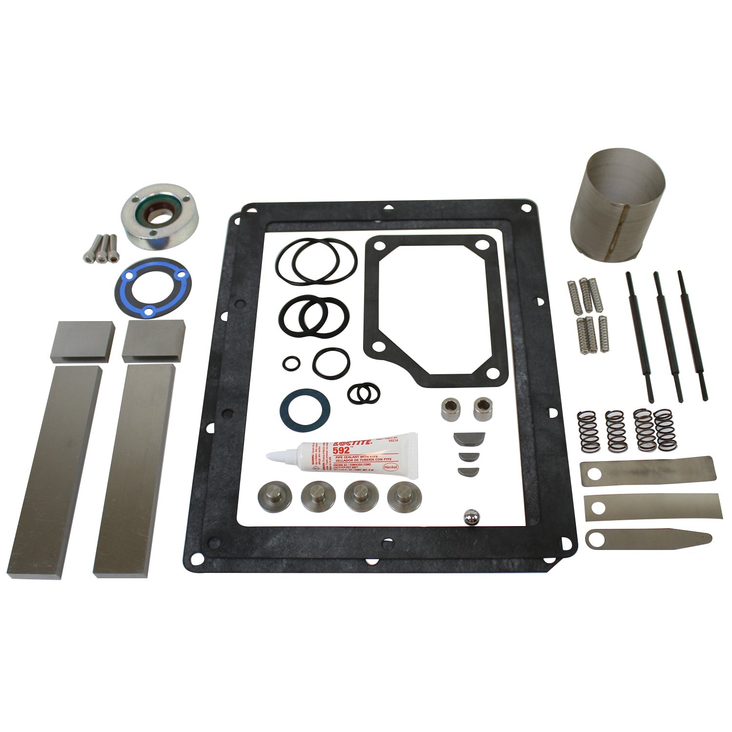 Welch 1376K-10 Chemstar MAJOR REPAIR KIT for 1376N Vacuum Pump components and parts laid out on a white background.